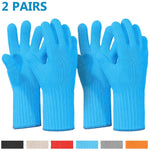 Load image into Gallery viewer, Heat Resistant Oven Gloves with Fingers - 2 Pairs Blue Kitchen Oven Mitt Set - Pot Holders Cotton Gloves - Double Oven Kitchen Gloves
