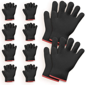 Killer's Instinct Outdoors 10 Pairs Heat Resistant Gloves Oven Gloves Heat Resistant with Fingers Black Oven Mitts Kitchen Pot Holders Cotton Gloves Kitchen Gloves Double Oven Mitt Set (Black, 20 pcs)