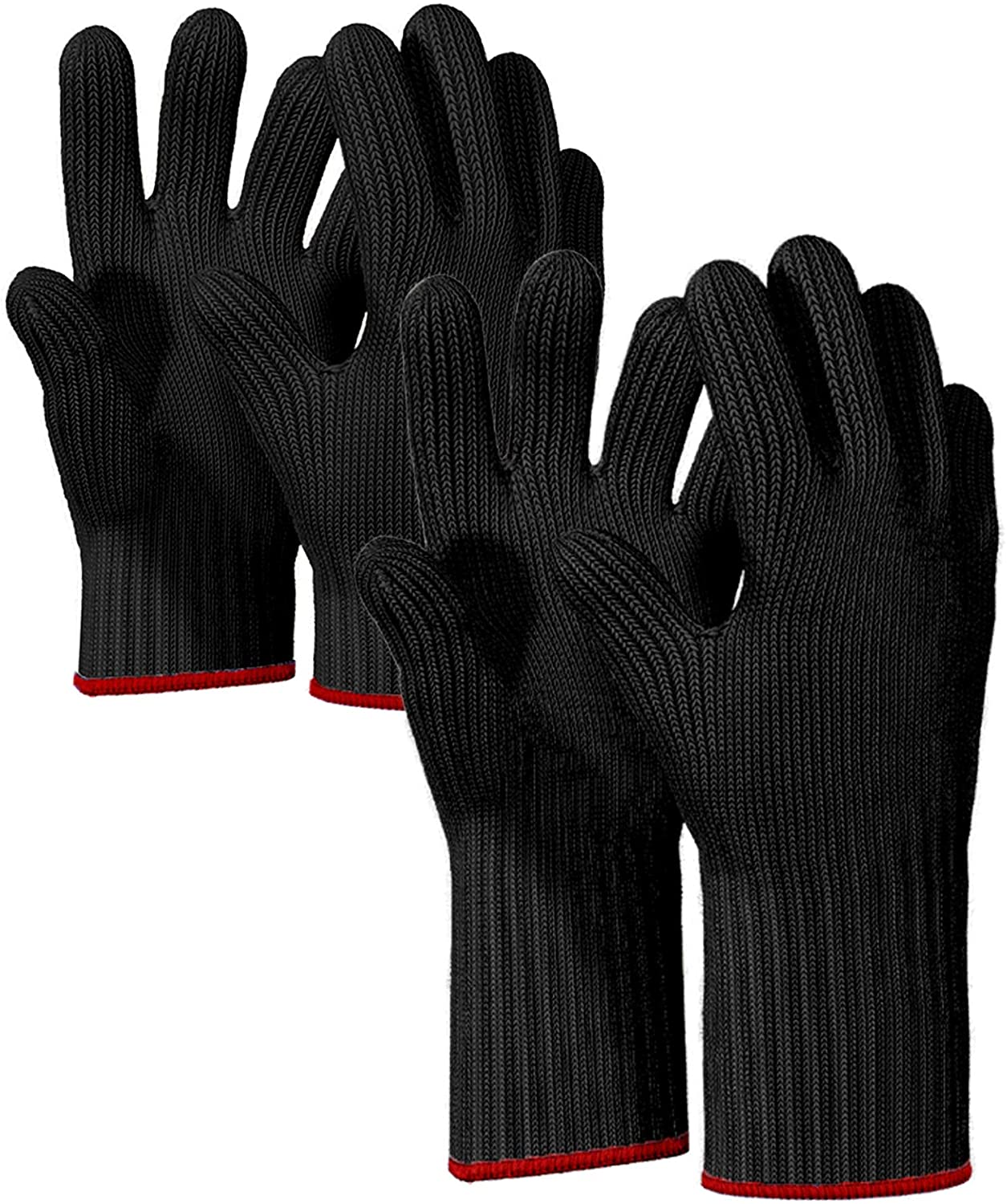 Killer's Instinct Outdoors 2 Pairs Black Heat Resistant Gloves Oven Gloves Heat Resistant with Fingers Oven Mitts Kitchen Pot Holders Cotton Gloves Kitchen Gloves Double Oven Mitt Set (Long+Standart)