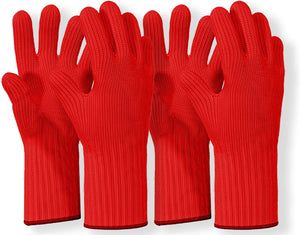 2 Pairs Long Heat Resistant Gloves Oven Gloves Heat Resistant with Fingers Red Oven Mitts Kitchen Pot Holders Cotton Gloves Red Long Kitchen Gloves Double Oven Mitt Set (4 pcs)