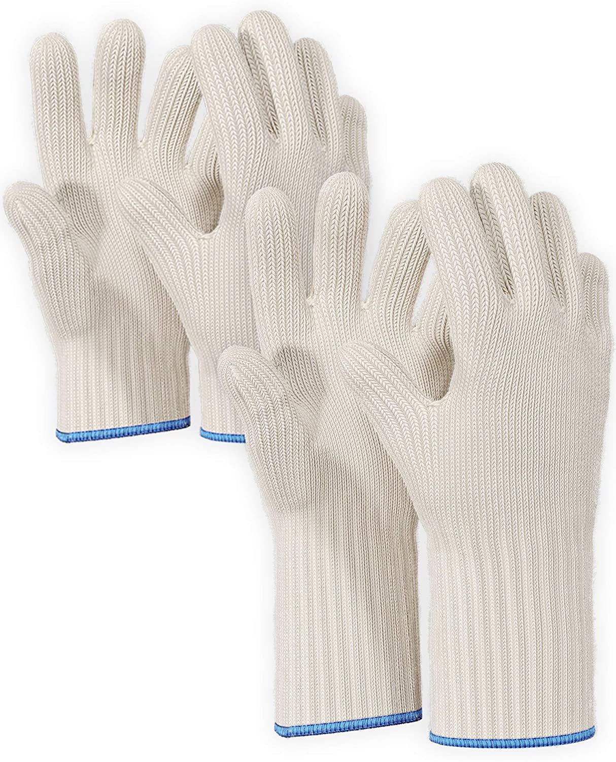 2 Pairs White Long Sleeve Heat Resistant Gloves Oven Gloves Heat Resistant with Fingers Oven Mitts Kitchen Pot Holders Cotton Gloves Kitchen Gloves Double Oven Mitt Set (Long+Standart)