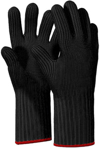 1 PAIR Long Heat Resistant Gloves Oven Gloves Heat Resistant With Fingers Oven Mitts Kitchen Pot Holders Cotton Gloves Long Kitchen Gloves Double Oven Mitt Set Oven Gloves With Fingers (Black, 2 pcs)