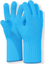 Load image into Gallery viewer, Heat Resistant Oven Gloves with Fingers -1 Pair Long Blue Kitchen Oven Mitt Set - Pot Holders Cotton Gloves - Double Oven Kitchen Gloves
