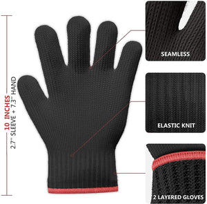 3 PAIRS Heat Resistant Gloves Oven Gloves Heat Resistant With Fingers Oven Mitts Kitchen Pot Holders Cotton Gloves Kitchen Gloves Double Oven Mitt Set Oven Gloves With Fingers (Black White Red, 6 pcs)