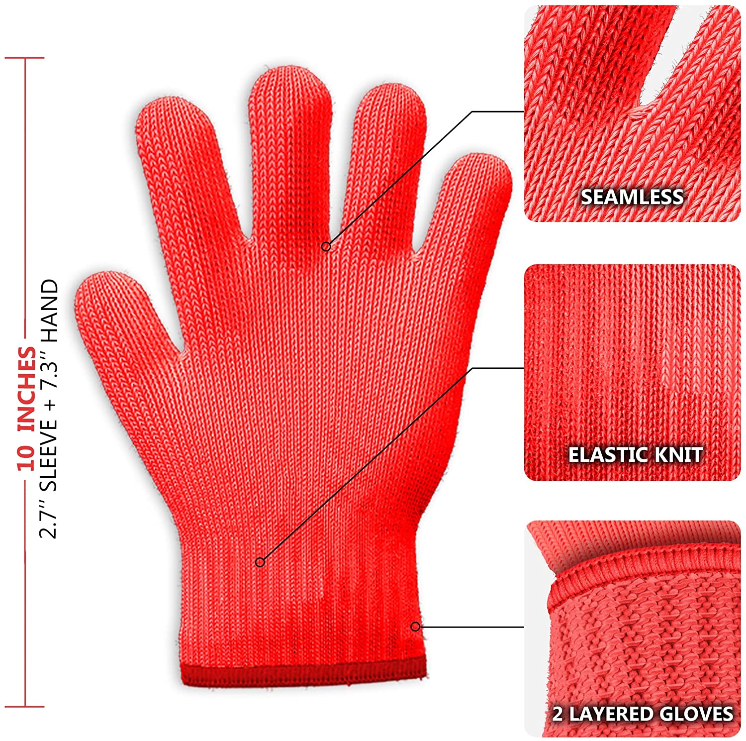 Killer's Instinct Outdoors 3 Pairs Heat Resistant Gloves Oven Gloves Heat Resistant with Fingers Red Oven Mitts Kitchen Pot Holders Cotton Gloves Red Kitchen Gloves Double Oven Mitt Set (6pcs)