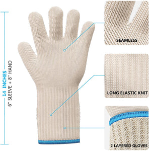 2 Pairs White Long Sleeve Heat Resistant Gloves Oven Gloves Heat Resistant with Fingers Oven Mitts Kitchen Pot Holders Cotton Gloves Kitchen Gloves Double Oven Mitt Set (Long+Standart)