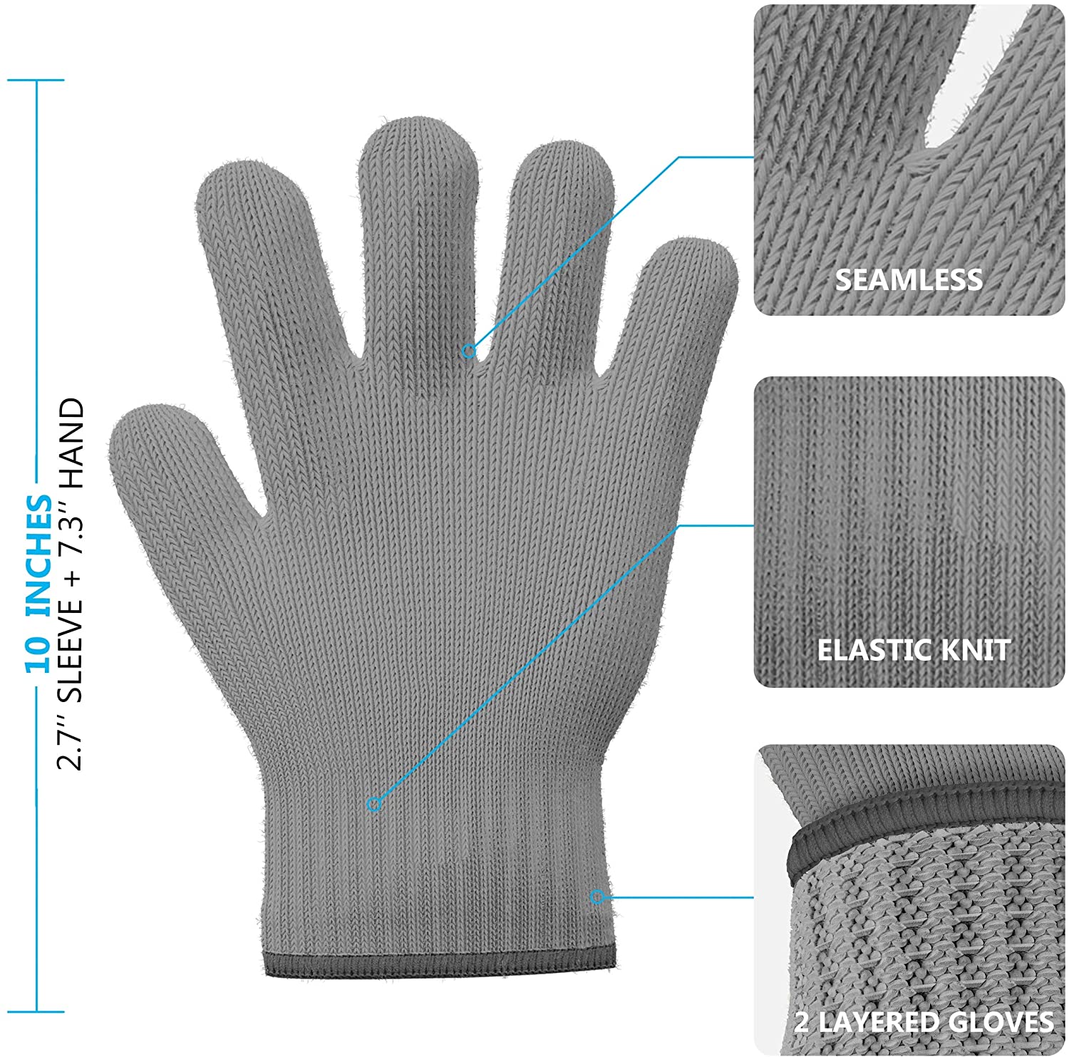 1 Pair Grey Heat Resistant Gloves Oven Gloves Heat Resistant With Fingers Oven Mitts Kitchen Pot Holders Cotton Gloves Kitchen Gloves Double Oven Mitt Set Oven Gloves With Fingers (Grey, 2pcs)