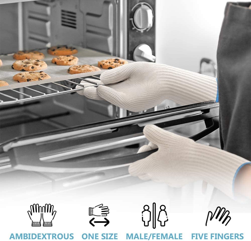 2 PAIRS Long Sleeve Heat Resistant Gloves Long Oven Gloves Heat Resistant With Fingers Oven Mitts Kitchen Pot Holders Cotton Gloves Kitchen Gloves Double Oven Mitt Set Oven Gloves With Fingers