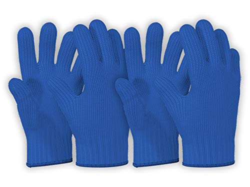 Heat Resistant Oven Gloves with Fingers - 2 Pairs Blue Classic Kitchen Oven Mitt Set - Pot Holders Cotton Gloves - Double Oven Kitchen Glove