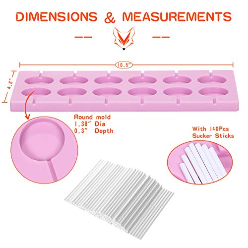 Killer's Instinct Outdoors 2x12-Capacity Round Chocolate Hard Candy Silicone Lollipop Molds with 140 Count Lollypop Sucker Sticks for Halloween Christmas Parties