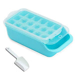 Load image into Gallery viewer, Ice Cube Trays Easy Release Ice Cube Tray Container Set with Lid Creative Plastic Storage Box Portable Ice Scoop BPA Free Whiskey Cocktail Smoothie Drink (Blue)
