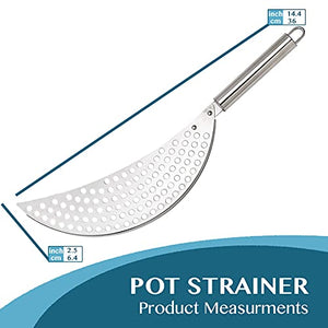 Pan Pot Strainer with Handle Stainless Steel Hand Held Crescent Drainer for Spaghetti Fry Noodles Fruit Vegetable Pasta Strainer Colander Heavy Duty Food Drainers