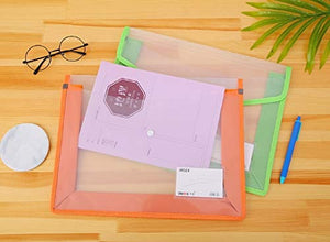 5pcs Folder Catcher A4 Plastic Wallet Folder Envelope Waterproof File Organizer Heavy Duty Folders Document Folder with Button Closure and Label Pocket for School Office Home Organization Travel