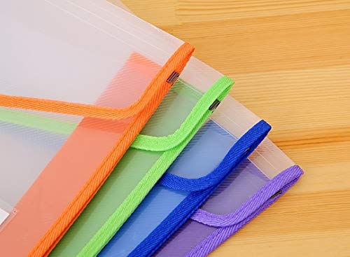 5pcs Folder Catcher A4 Plastic Wallet Folder Envelope Waterproof File Organizer Heavy Duty Folders Document Folder with Button Closure and Label Pocket for School Office Home Organization Travel