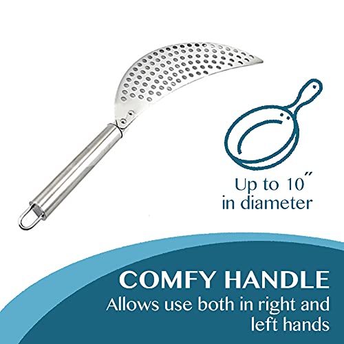 Pan Pot Strainer with Handle Stainless Steel Hand Held Crescent Drainer for Spaghetti Fry Noodles Fruit Vegetable Pasta Strainer Colander Heavy Duty Food Drainers