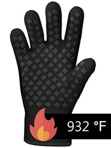 1 PCS Heat Resistant Glove Oven Gloves Heat Resistant Black BBQ Gloves For Grilling Gloves Heat Resistant Cooking Heat Resistant Gloves Kitchen Heat Gloves High Temp Grill Gloves with Black Silicone