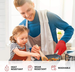 Killer's Instinct Outdoors 2 Pairs Heat Resistant Gloves Oven Gloves Heat Resistant with Fingers Red Oven Mitts Kitchen Pot Holders Cotton Gloves Red Kitchen Gloves Double Oven Mitt Set (2 sets,4 pcs)