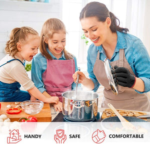 3 PAIRS Heat Resistant Gloves Oven Gloves Heat Resistant With Fingers Oven Mitts Kitchen Pot Holders Cotton Gloves Kitchen Gloves Double Oven Mitt Set Oven Gloves With Fingers (Black, 6 pcs)