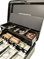 Load image into Gallery viewer, Cash Box | Portable Money Box | Petty Cash | Keyed | Coin Tray with Lid | Extra Storage for Rolled Coins, Checks and Other Valuables
