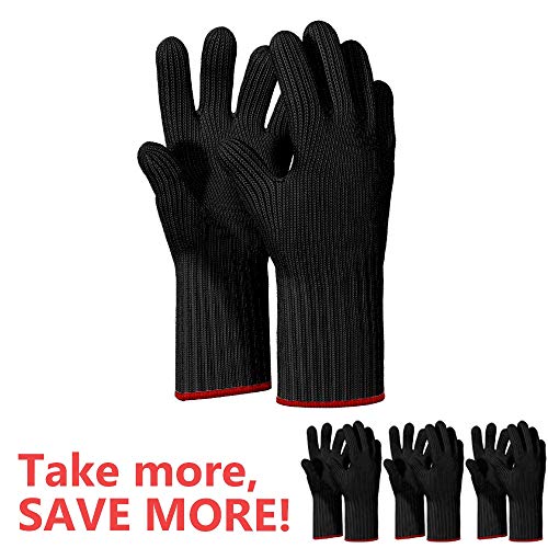 1 PAIR Long Heat Resistant Gloves Oven Gloves Heat Resistant With Fingers Oven Mitts Kitchen Pot Holders Cotton Gloves Long Kitchen Gloves Double Oven Mitt Set Oven Gloves With Fingers (Black, 2 pcs)