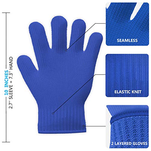 Heat Resistant Oven Gloves with Fingers - 1 Pairs Blue Classic Kitchen Oven Mitt Set - Pot Holders Cotton Gloves - Double Oven Kitchen Glove