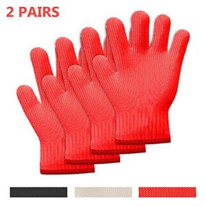 Killer's Instinct Outdoors 2 Pairs Heat Resistant Gloves Oven Gloves Heat Resistant with Fingers Red Oven Mitts Kitchen Pot Holders Cotton Gloves Red Kitchen Gloves Double Oven Mitt Set (2 sets,4 pcs)