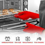 Load image into Gallery viewer, 1 Pair Long Sleeve Heat Resistant Gloves Oven Gloves Heat Resistant with Fingers Red Oven Mitts Kitchen Pot Holders Cotton Gloves Red Long Kitchen Gloves Double Oven Mitt Set (2 pcs)
