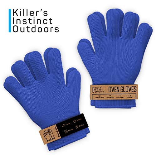 Heat Resistant Oven Gloves with Fingers - 1 Pairs Blue Classic Kitchen Oven Mitt Set - Pot Holders Cotton Gloves - Double Oven Kitchen Glove