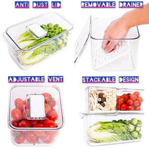 Food Storage Containers with Cover Refrigerator Drawer Stackable Kitchen  Pantry Cabinet with Drainage Hole for Freezer New 