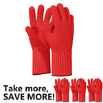 Load image into Gallery viewer, 1 Pair Long Sleeve Heat Resistant Gloves Oven Gloves Heat Resistant with Fingers Red Oven Mitts Kitchen Pot Holders Cotton Gloves Red Long Kitchen Gloves Double Oven Mitt Set (2 pcs)
