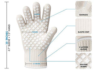 Heat Resistant Gloves Oven Gloves Heat Resistant White BBQ Gloves For Grilling Gloves Cooking Heat Resistant Gloves Kitchen Heat Gloves High Temp Grill Gloves with Silicone (Meta-Aramid, 1 pair)