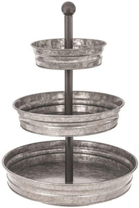 3 Tier Serving Tray Vintage Galvanized Metal Stand Kitchen Tiered Home Farmhouse Style Decor Rustic Country Cupcake Stand Bar Accessories for Indoor Outdoor Use (Silver)