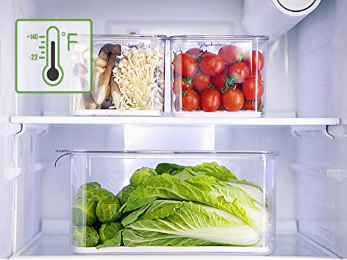 Wavelux Produce Saver Containers for Refrigerator, Food Fruit Vegetables storage, 3 Piece Stackable Fridge Freezer Organizer, Fresh Keeper Drawer Bin Basket with Vented Lids & Removable Drain Tray