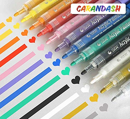 ACRYLIC PAINT MARKERS SET OF 12 Paint Pens markers for Glass permanent - Plastic - Rock Painting - Porcelain - Ceramic - Fabric - Enamel pen - Canvas - School craft - Paint supplies for artists