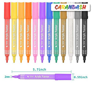 ACRYLIC PAINT MARKERS SET OF 12 Paint Pens markers for Glass permanent - Plastic - Rock Painting - Porcelain - Ceramic - Fabric - Enamel pen - Canvas - School craft - Paint supplies for artists