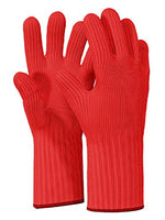 Load image into Gallery viewer, 1 Pair Long Sleeve Heat Resistant Gloves Oven Gloves Heat Resistant with Fingers Red Oven Mitts Kitchen Pot Holders Cotton Gloves Red Long Kitchen Gloves Double Oven Mitt Set (2 pcs)
