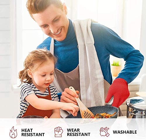 Heat Resistant Gloves Oven Gloves Heat Resistant Red BBQ Gloves For Grilling Gloves Cooking Heat Resistant Gloves Kitchen Heat Gloves High Temp Grill Gloves with Silicone (Meta-Aramid, 1 pair)