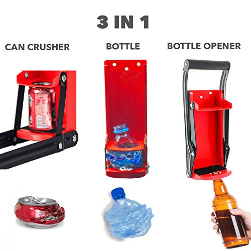 Red Can Crusher Wall Mounted Aluminum Can Crusher 16oz 12oz 8oz Heavy Duty Can Crushers For Recycling Wall Mounted Beer Can Opener And Crush Bottle Two Features In One Can Press