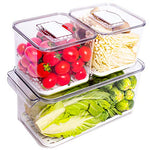 Load image into Gallery viewer, Wavelux Produce Saver Containers for Refrigerator, Food Fruit Vegetables storage, 3 Piece Stackable Fridge Freezer Organizer, Fresh Keeper Drawer Bin Basket with Vented Lids &amp; Removable Drain Tray
