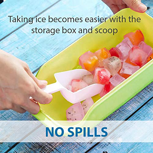 Ice Cube Trays Easy Release Ice Cube Tray Container Set with Lid Creative Plastic Storage Box Portable Ice Scoop BPA Free Whiskey Cocktail Smoothie Drink (Blue)