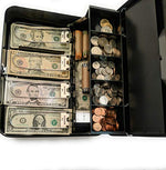 Load image into Gallery viewer, Cash Box | Portable Money Box | Petty Cash | Keyed | Coin Tray with Lid | Extra Storage for Rolled Coins, Checks and Other Valuables
