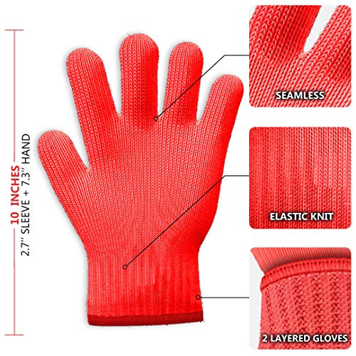 Heat Resistant Oven Gloves with Fingers - 1 pcs Red Kitchen Oven Mitt Set - Pot Holders Cotton Gloves - Double Oven Kitchen Glove