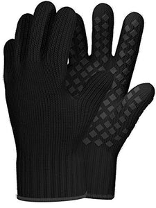 1 Pair Heat Resistant Gloves Oven Gloves Heat Resistant Black BBQ Gloves For Grilling Gloves Cooking Heat Resistant Gloves Kitchen Heat Gloves High Temp Grill Gloves with Silicone (Meta-Aramid)