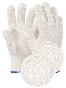 Heat Resistant Oven Gloves with Fingers - 1 Pairs White Kitchen Oven Mitt Set - Pot Holders Cotton Gloves - Double Oven Kitchen Glove - Limited Collection - Round Cotton Mats