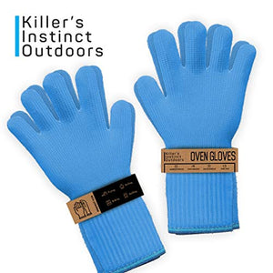 Heat Resistant Oven Gloves with Fingers - 2 Pairs Blue Kitchen Oven Mitt Set - Pot Holders Cotton Gloves - Double Oven Kitchen Gloves