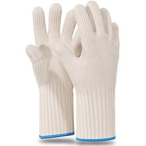 1 Pair Long Sleeve Heat Resistant Gloves Oven Gloves Heat Resistant with Fingers Oven Mitts Kitchen Pot Holders Cotton Gloves Long Kitchen Gloves Double Oven Mitt Set Oven Gloves with Fingers (White)