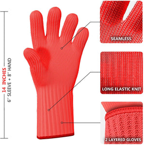 2 Pairs Long Heat Resistant Gloves Oven Gloves Heat Resistant with Fingers Red Oven Mitts Kitchen Pot Holders Cotton Gloves Red Long Kitchen Gloves Double Oven Mitt Set (4 pcs)