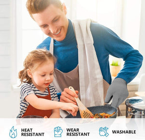 1 Pair Grey Heat Resistant Gloves Oven Gloves Heat Resistant With Fingers Oven Mitts Kitchen Pot Holders Cotton Gloves Kitchen Gloves Double Oven Mitt Set Oven Gloves With Fingers (Grey, 2pcs)