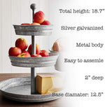 Load image into Gallery viewer, 3 Tier Serving Tray Vintage Galvanized Metal Stand Kitchen Tiered Home Farmhouse Style Decor Rustic Country Cupcake Stand Bar Accessories for Indoor Outdoor Use (Silver)
