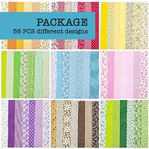 Killer's Instinct Outdoors 63pcs 10" x 10" Mixed Florals, Gingham, Dots, Stars Pattern Cotton Craft Fabric Bundle Patchwork Sheet Pre-Cut Sewing Tissue for Quilting Fabric Squares Sheets DIY Sewing Quilt, Handmade Scrapbooking Cloth